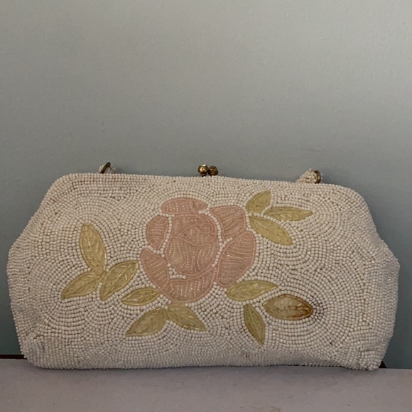 VINTAGE BAG BY JOSEF BEADED JAPAN FLORAL CLUTCH - Picture 15 of 16